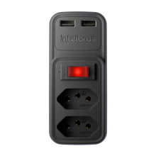 Carregador Adaptador 2 Tomadas + 2 Usb Preto Eac 202 Intelb