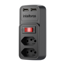 Carregador Adaptador 2 Tomadas + 2 Usb Preto Eac 202 Intelb
