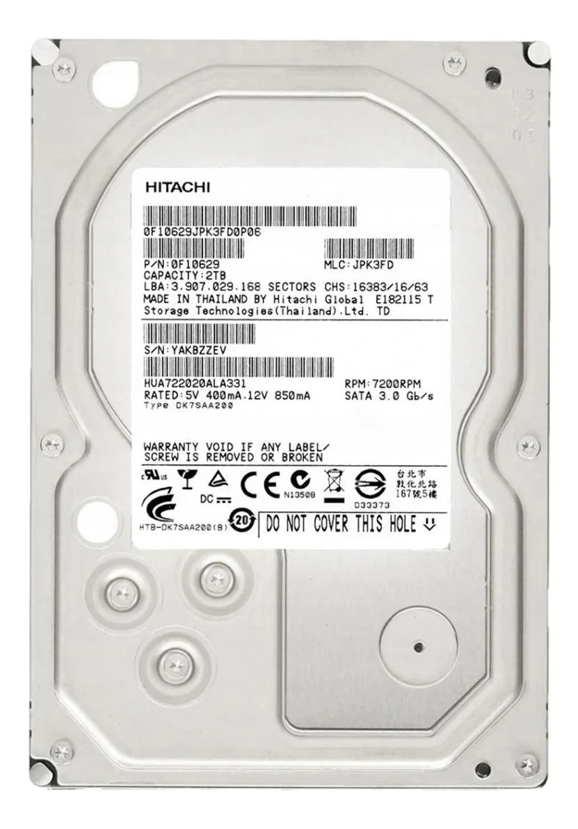 Hd Sata2 2.0 Tb 7200 32mb Hitachi Hua722020ala331