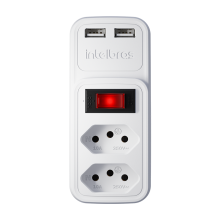 Carregador Adaptador 2 Tomadas + 2 Usb Branco Eac 202 Intelb