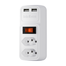 Carregador Adaptador 2 Tomadas + 2 Usb Branco Eac 202 Intelb